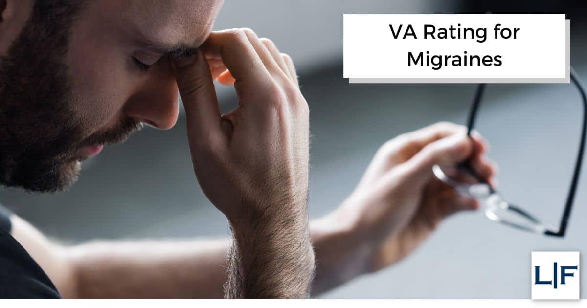 va ratings for migraines in title box over man with headache